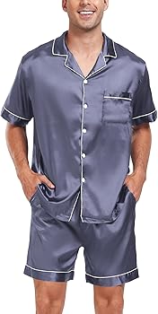 Athletica Mens 2-Piece Sleepwear Silk Satin Pajamas Set short Sleeve shorts Loungewear