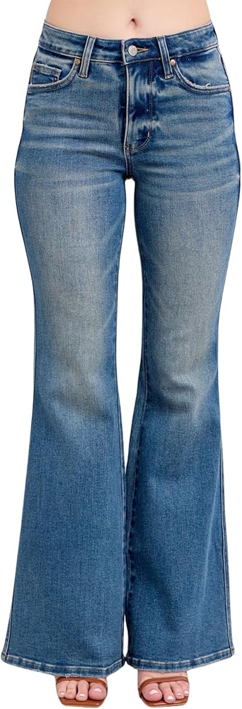 Athletica Women's Patchwork Ripped Flare Jeans Retro High Waisted