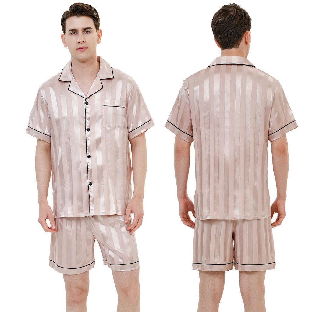 Athletica Mens 2-Piece Sleepwear Silk Satin Pajamas Set short Sleeve shorts Loungewear