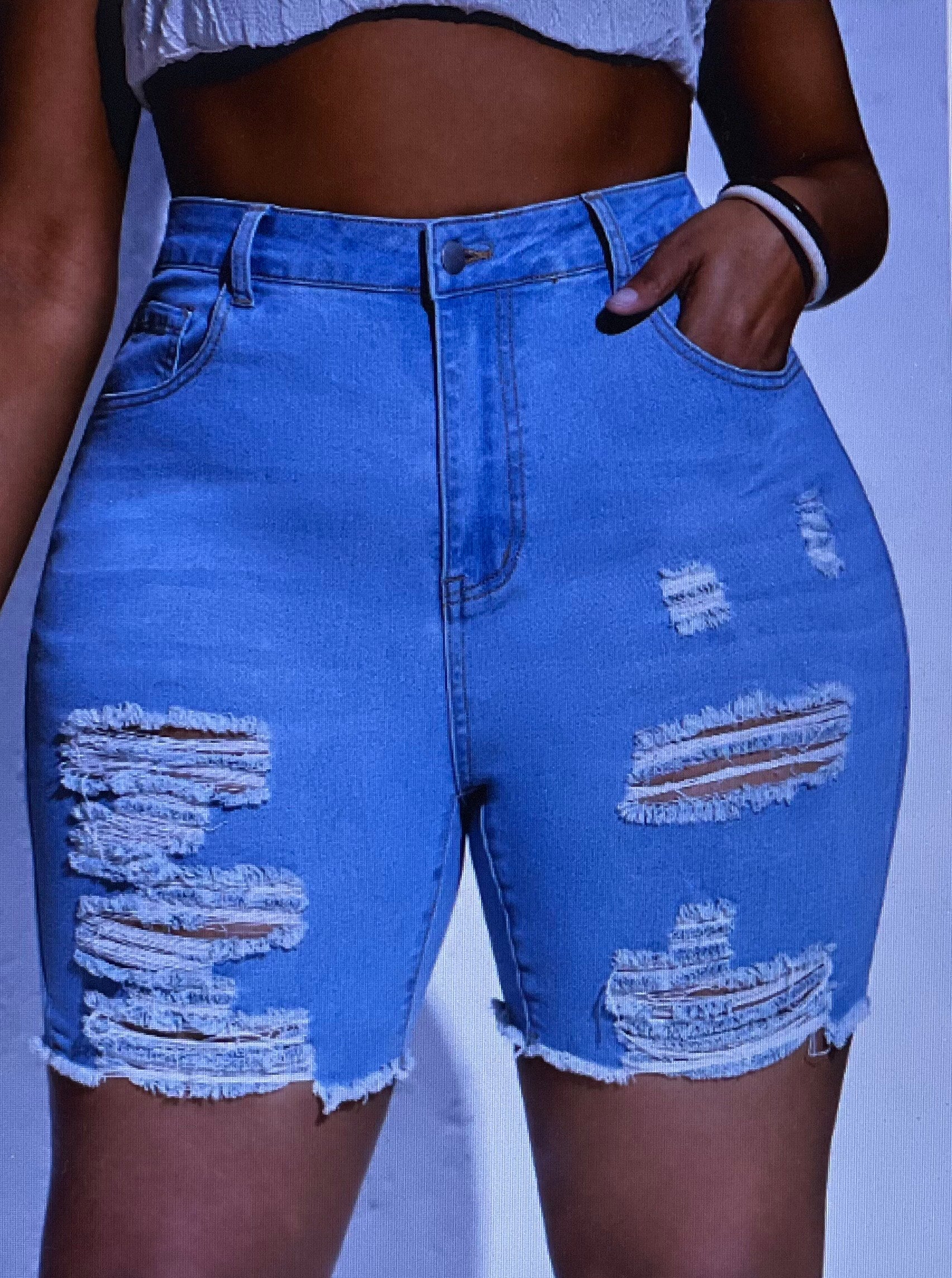 Chic Chicks Women High Waist Ripped Raw Hem Denim Shorts Summer Outfits