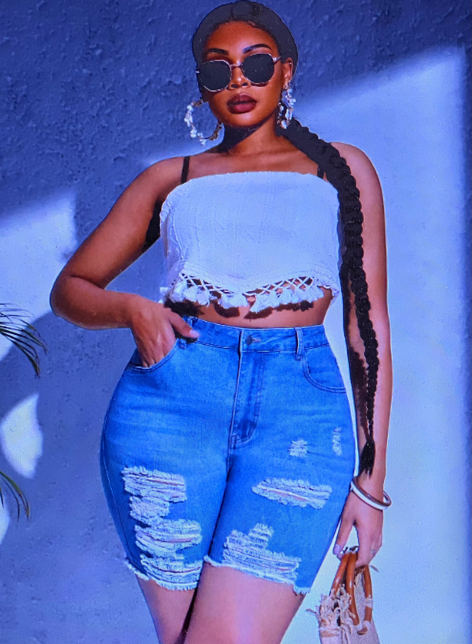 Chic Chicks Women High Waist Ripped Raw Hem Denim Shorts Summer Outfits