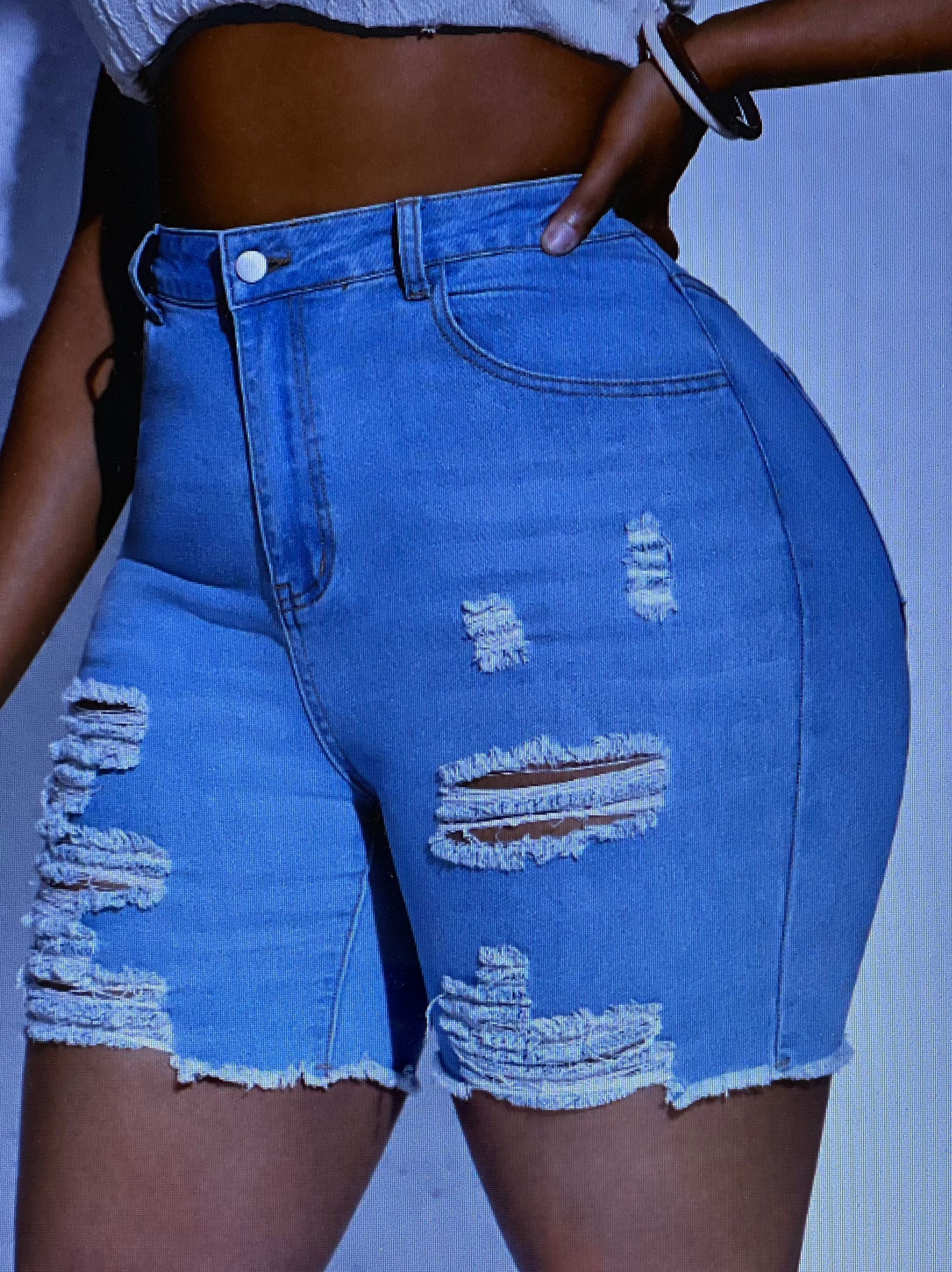 Chic Chicks Women High Waist Ripped Raw Hem Denim Shorts Summer Outfits