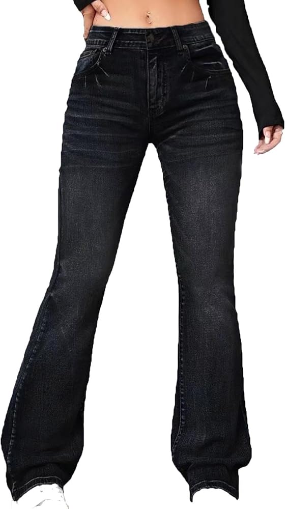 Athletica Women's Patchwork Ripped Flare Jeans Retro High Waisted