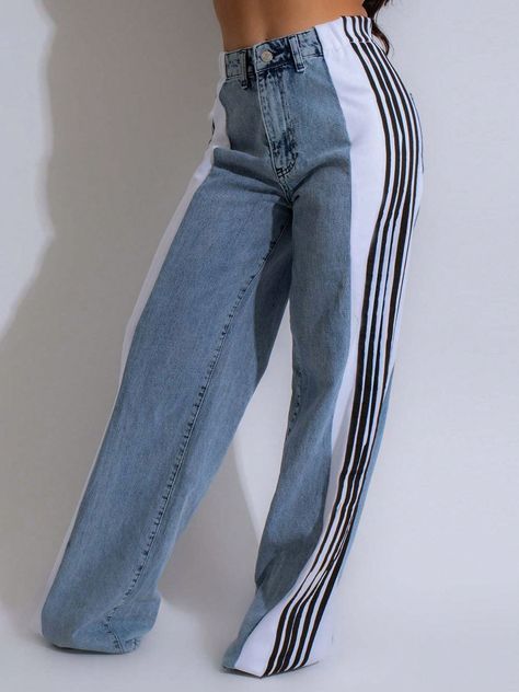 Women's Fashion Striped Patchwork Wide Leg Pants
