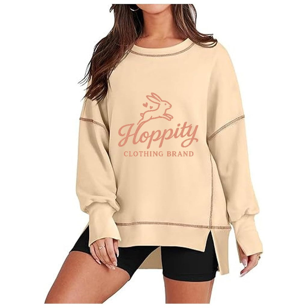 Hoppity Brand Women's Long Sleeve V-Neck Pullover Henley Sweatshirt with Hoody