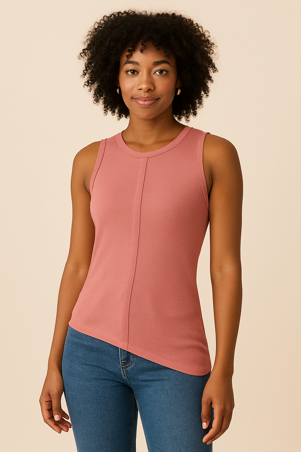 Casual Solid Color Knit Crew Neck Sleeveless Fitted Front Open Women Tank Top